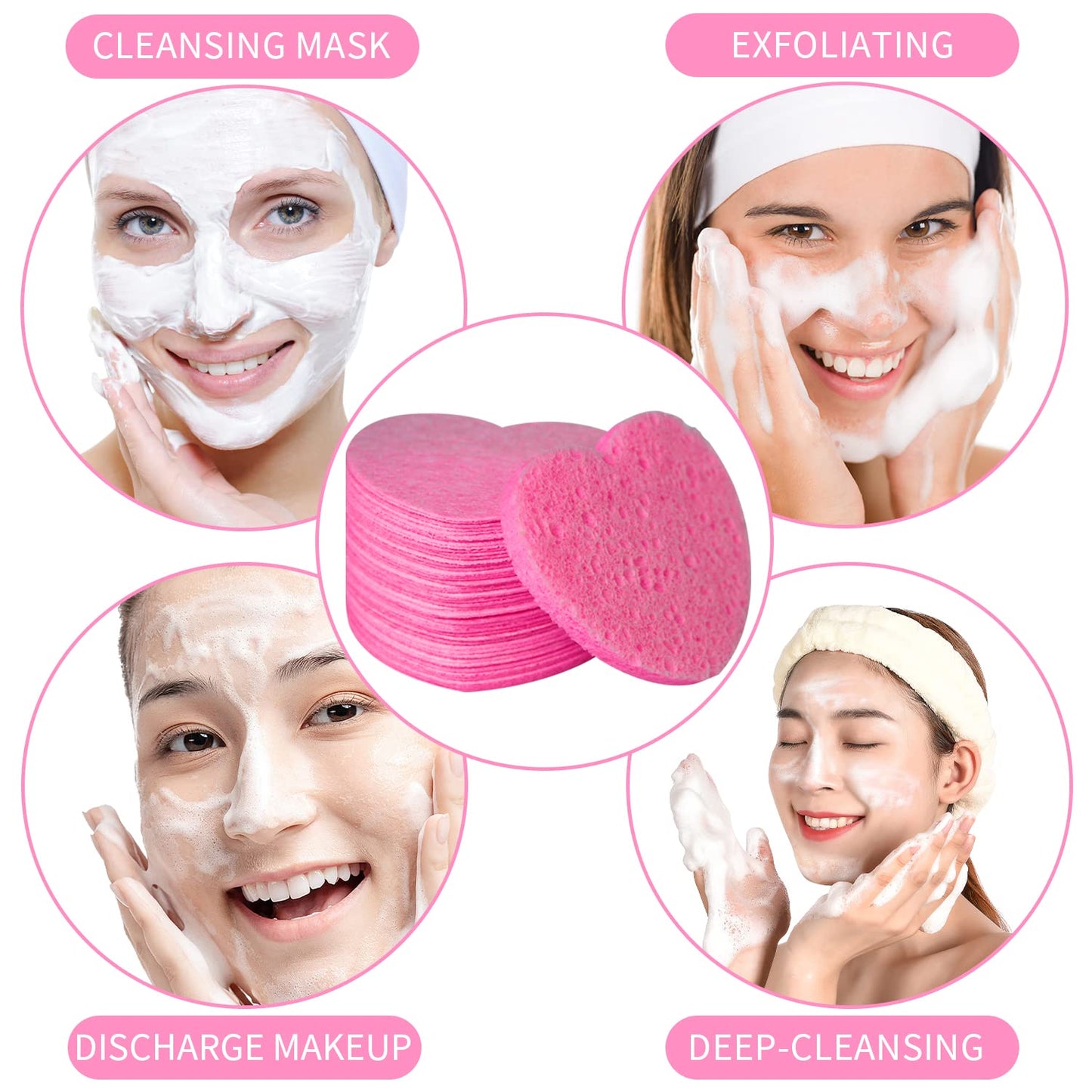 Facial Sponges Compressed, 100% Natural Cellulose Face Sponge Professional Cosmetic Spa Sponges for Face Cleansing 50pcs
