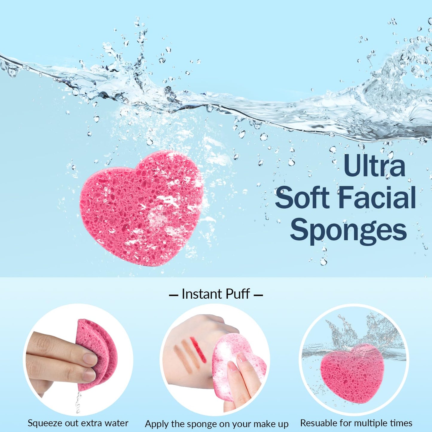 Facial Sponges Compressed, 100% Natural Cellulose Face Sponge Professional Cosmetic Spa Sponges for Face Cleansing 50pcs