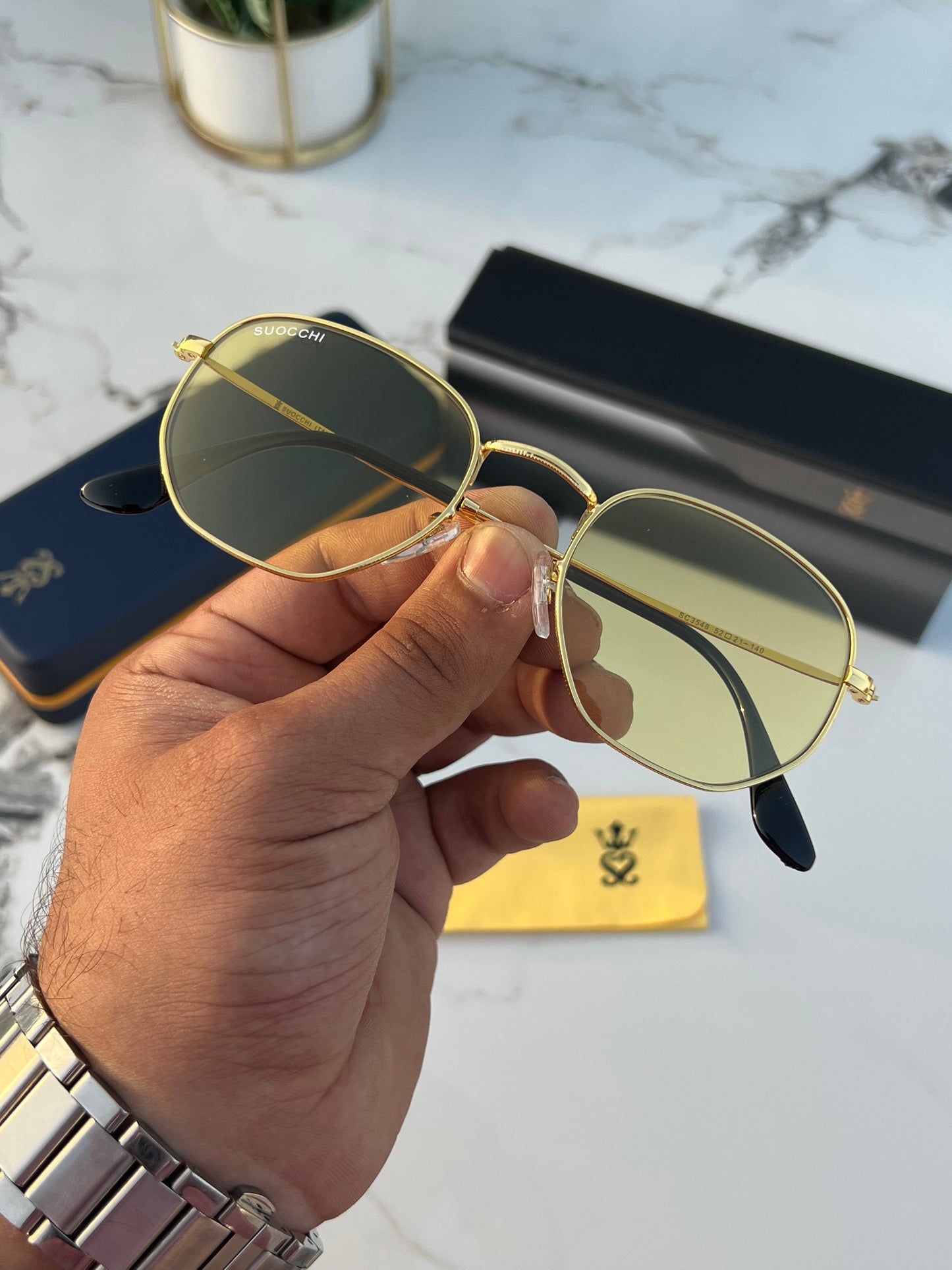 Suocchi 3548 Gold Yellow UV-400 Night Vision Hexagonal Fashion sunglasses