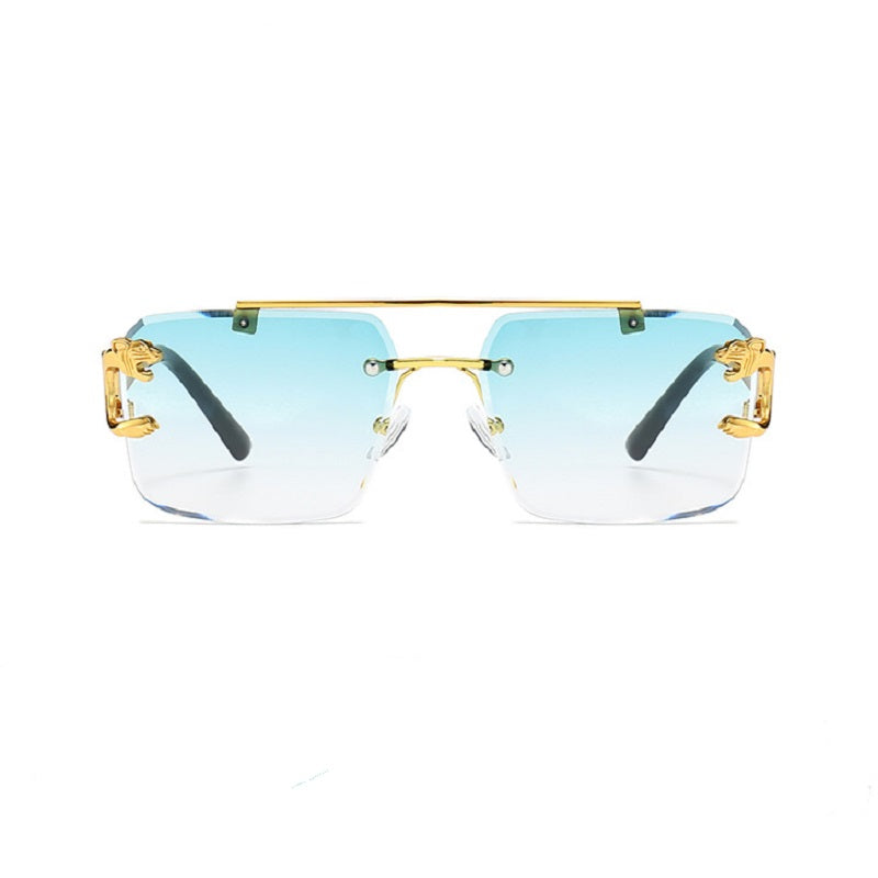 New Stylish Rimless Panther face luxurious golden light UV-400 Unisex Fashion Sunglasses