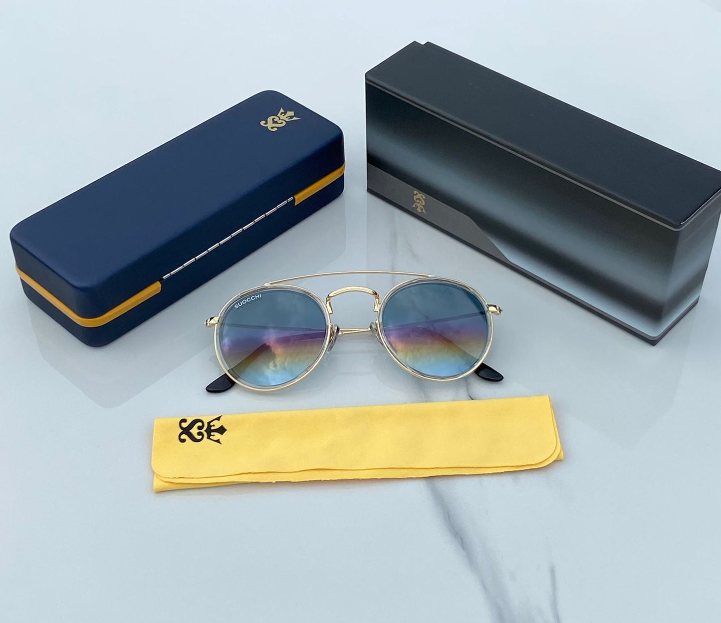Suocchi 3647 Gold Transparent Gradient Black UV-400 Round Fashion Sunglasses
