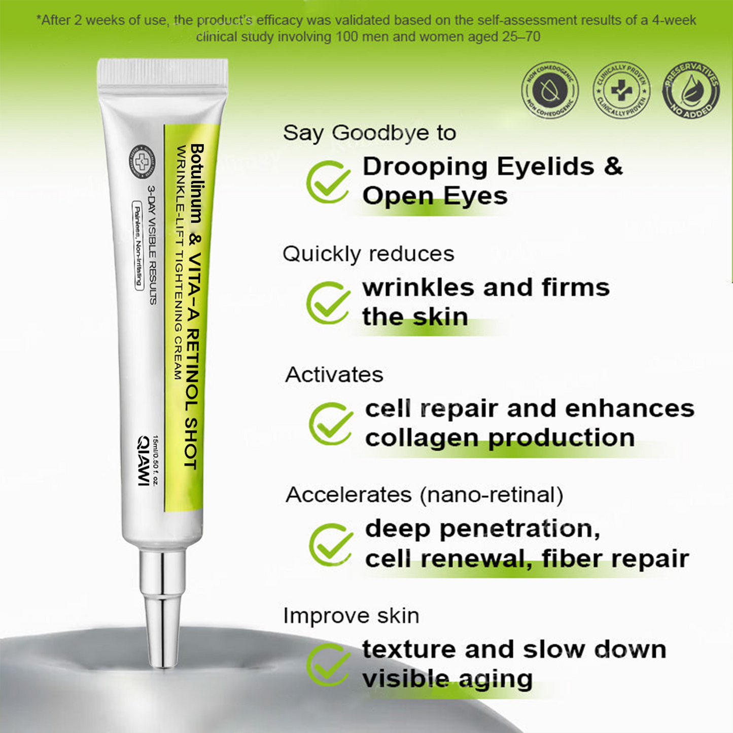 🔥Final 3 Hours: 70%OFF🔥 QIAWI™ Botulinum & Vita-A Retinol Shot Wrinkle-Lift Tightening cream✨