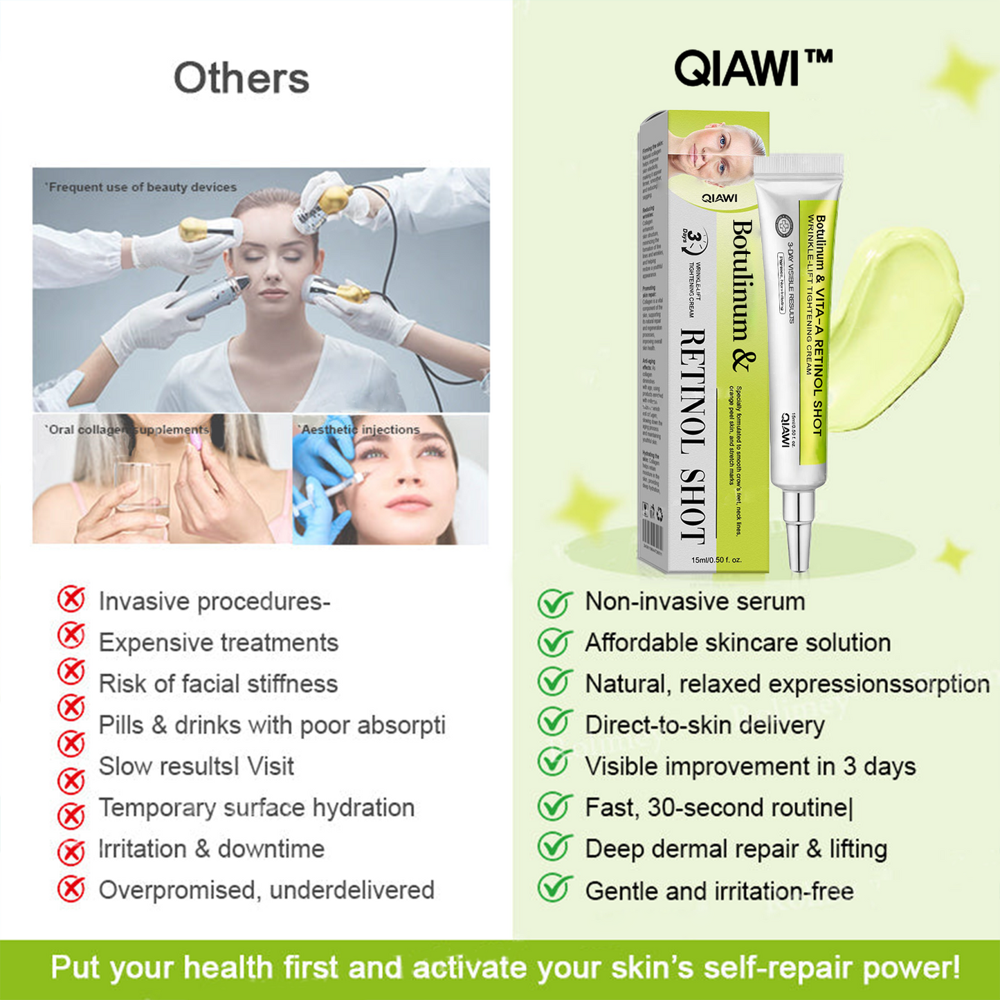 🔥Final 3 Hours: 70%OFF🔥 QIAWI™ Botulinum & Vita-A Retinol Shot Wrinkle-Lift Tightening cream✨