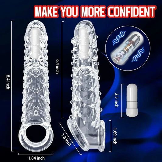 [Discreet Shipping+Free water-based lubricant included]🔥 Bigger, Harder & Texturized  💦 The Explosive Vibrating Wolf-Tooth Crystal Sleeve 💦