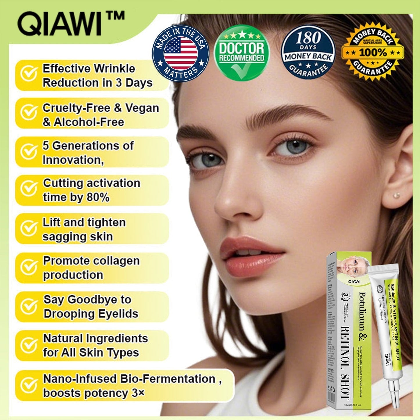 🔥Final 3 Hours: 70%OFF🔥 QIAWI™ Botulinum & Vita-A Retinol Shot Wrinkle-Lift Tightening cream✨