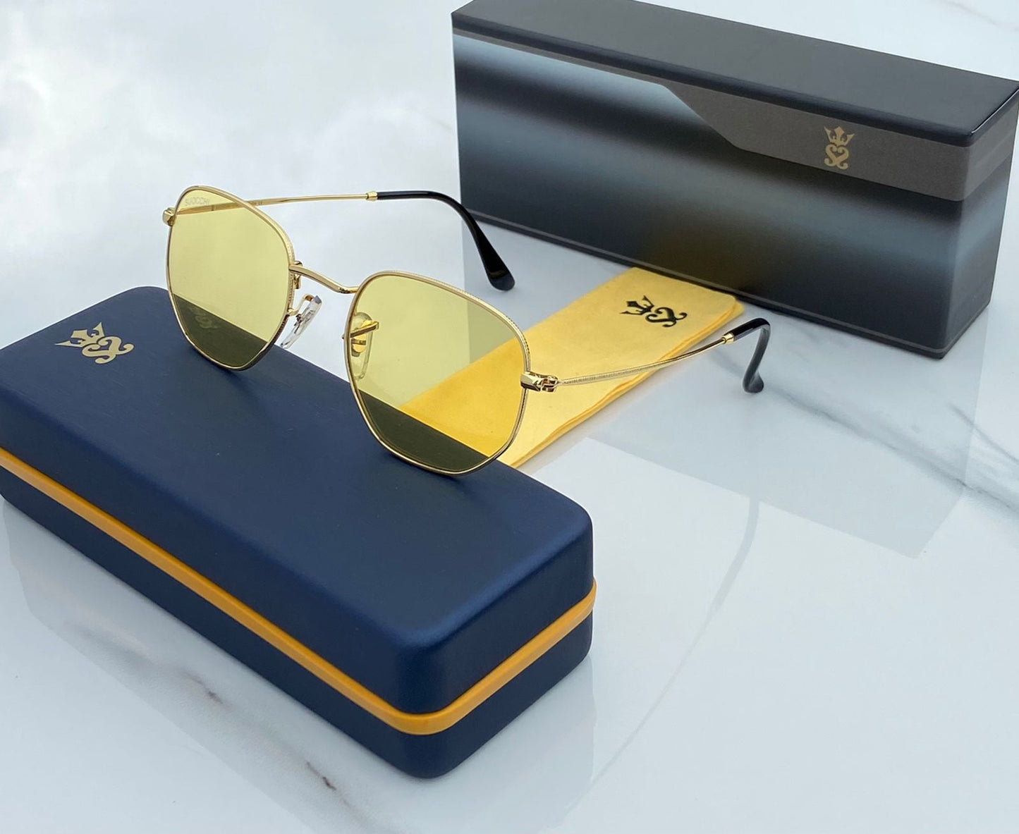 Suocchi 3548 Gold Yellow UV-400 Night Vision Hexagonal Fashion sunglasses